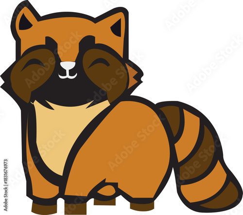 Cute cartoon illustration of a happy tanuki