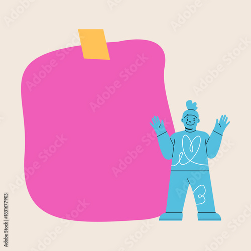 Happy girl and empty paper. Colorful vector illustration