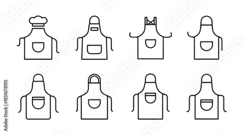 Collection of eight different chef and kitchen apron outlines silhouette