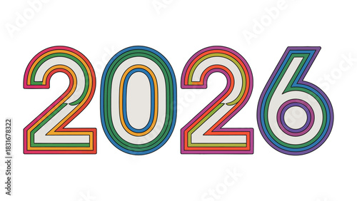 Year 2026: An abstract representation of the year 2026, the numbers are designed with layered concentric lines, creating a vibrant, eye-catching visual experience.