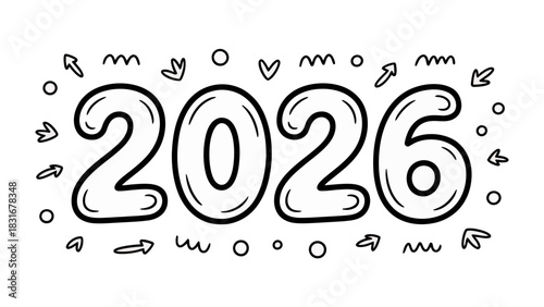 Future Vision: An illustrated depiction of the year 2026, outlined in bold strokes and playfully adorned with decorative elements.