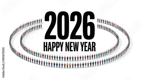 New Year 2026: A Conceptual Representation of unity and collective aspirations, surrounded by a ring of individuals, heralding the advent of a new year, symbolizing hopes and dreams. 