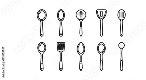 Collection of kitchen utensil silhouettes including spoons and spatulas silhouette