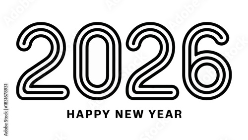 New Year Countdown 2026: A minimalist yet festive design proudly displays the upcoming year, accompanied by the joyous greeting Happy New Year, encapsulating anticipation and new beginnings.
