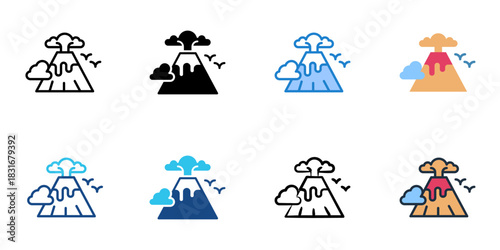 Volcano icon set multiple style vector collection. Editable Stroke 
