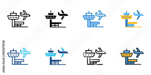 Airport icon set multiple style vector collection. Editable Stroke 
