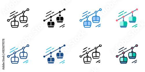 Cable car icon set multiple style vector collection. Editable Stroke 
