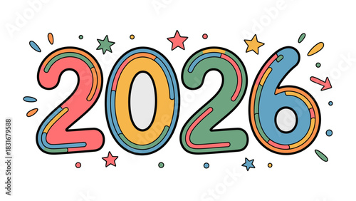 Bright Future: a visually striking graphic announces 2026, showcasing bold, colorful numerals and playful embellishments, symbolizing the promise of a vibrant year to come.