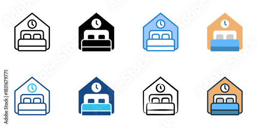 Hotel room icon set multiple style vector collection. Editable Stroke 
