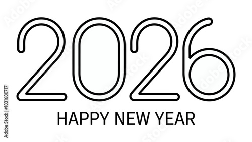 Happy New Year 2026: A clean and modern typography, celebrating the dawn of the year 2026. This festive graphic is ideal for cards, announcements and greetings.
