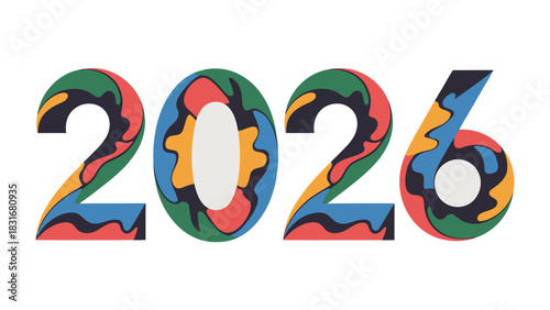 2026: A bold and colorful artistic representation of the year 2026, creatively designed to evoke a sense of anticipation and forward-thinking.
