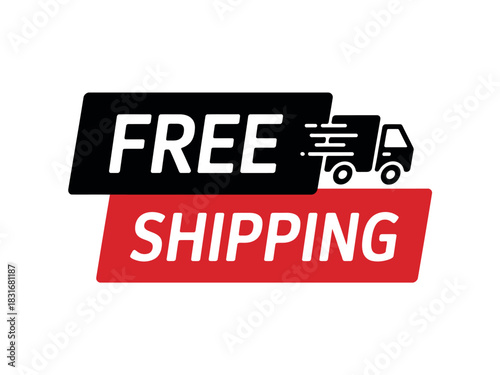 A graphic illustration representing the concept of free shipping with a truck icon.