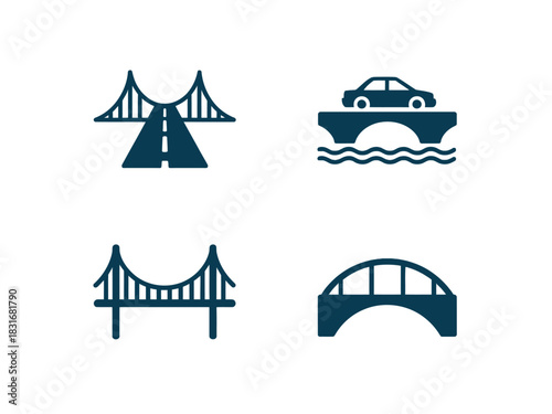 Four different types of bridges are illustrated as icons, representing transportation and architecture.