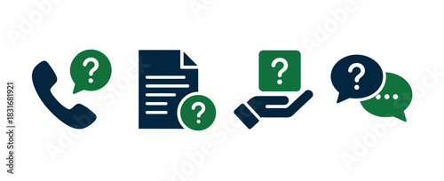 Icons representing common customer service inquiries like phone calls, documents, support, and communication.