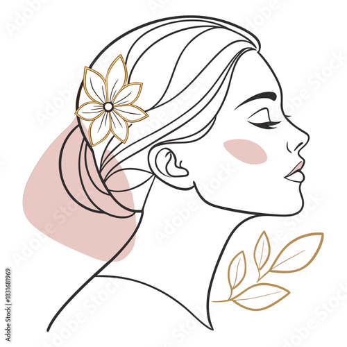 Minimalist female portrait with soft pastel blush accent
