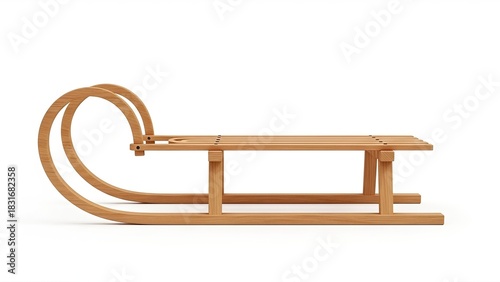 Classic wooden sled isolated on white background for winter recreation and outdoor fun