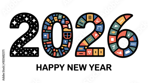 New Year 2026: A vibrant and creative design celebrating the dawn of 2026, filled with colorful imagery and the promise of new beginnings. 