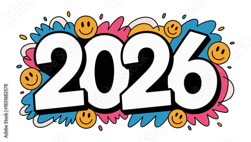 New Year 2026: An eye-catching graphic design for the new year, featuring the year 2026 with a lively and energetic style, bringing positive vibes and excitement for the future. 