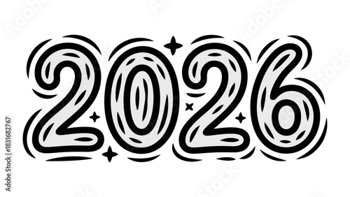 2026 Typography: A unique typographic representation of the year 2026, the design features playful and artistic, creating a modern and eye-catching aesthetic.