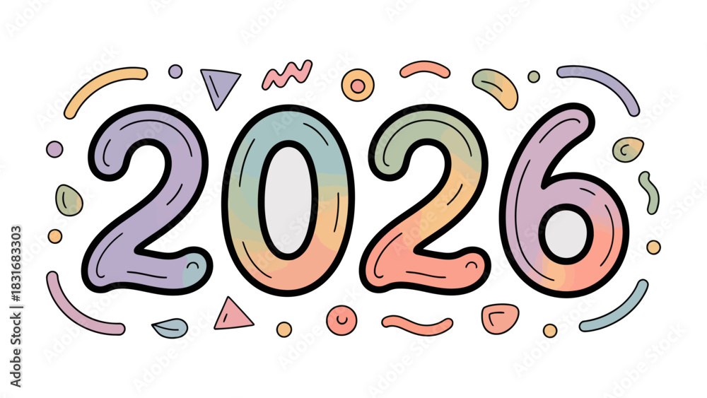 Obraz premium Visualizing the Future: A vibrant and artistic illustration of the year 2026, radiating optimism and the promise of new beginnings. This artwork captures the essence of forward-thinking concepts.