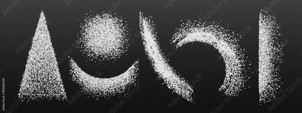 Fototapeta premium Fine flour or sugar crystals and salt granules with splash effect. Isolated white powder particles pile with scattered dust grain texture on transparent background for cooking and baking design.