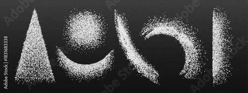 Fine flour or sugar crystals and salt granules with splash effect. Isolated white powder particles pile with scattered dust grain texture on transparent background for cooking and baking design.