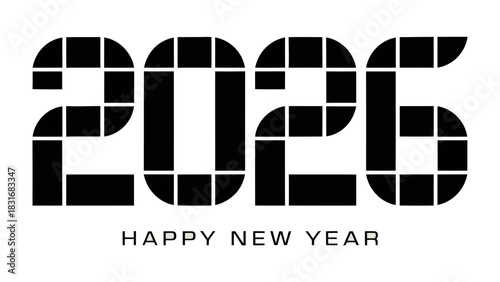 New Year 2026: A modern and sleek design featuring the year 2026 in bold, geometric typography, accompanied by a festive Happy New Year message. A symbol of anticipation and fresh starts.