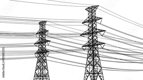 Mega-pack of electrical power transmission towers and high voltage lines, detailed CAD vector collection of industrial infrastructure for electrical engineering, energy grid, and technical 
