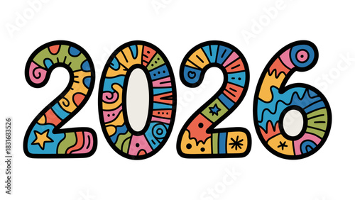 Vibrant 2026 Illustration: A lively and colorful illustration of the year 2026, featuring playful patterns, designs, and artistic expression. 