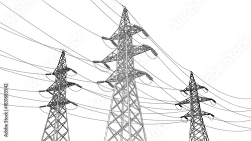 Ultimate vector bundle of high-voltage electric power transmission towers and lines, detailed CAD collection of industrial infrastructure for electrical engineering, energy grid, and technical design.