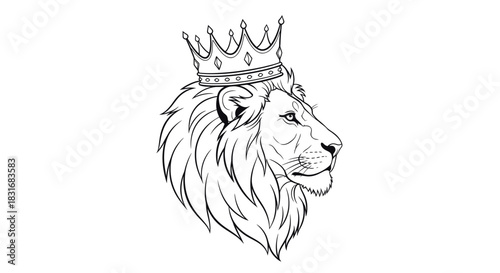 Majestic Lion Portrait with a Regal Crown Illustrating Power and Royalty