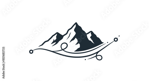Minimalist Mountain Range Logo with Dynamic Fluid Lines and Abstract Elements