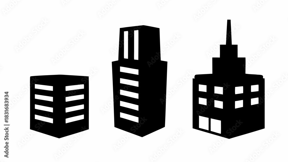 Obraz premium Sleek city skyline illustration showcasing modern architecture and urban development, ideal for real estate branding and city planning visuals in black