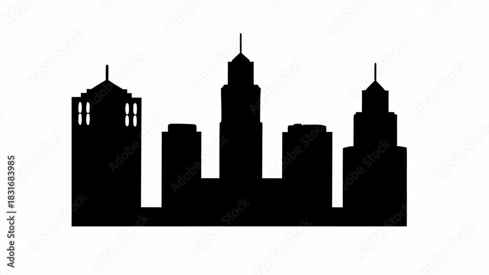 Obraz premium Dramatic black silhouette of a city skyline, perfect for urban development concepts and modern architectural design projects with a professional, sleek style