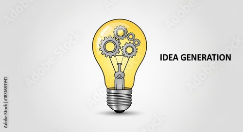 Lightbulb with gears representing idea generation and innovation concept.