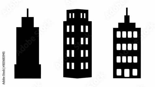 Sleek skyscraper silhouette set, perfect for urban designs, architectural concepts, and modern cityscapes, originally a scalable graphic for versatile use