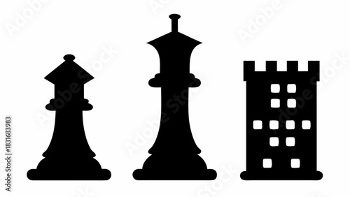 Bold chess piece silhouettes create a striking visual for strategy games or intellectual challenges, perfect for game developers and educational resources