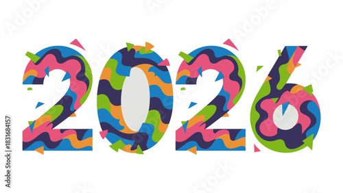 Year 2026: An abstract representation of the year 2026, creatively designed with a vibrant, dynamic, and colorful scheme. This illustration embodies the forward-looking spirit.