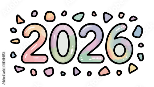 2026 Celebration: A vibrant and colorful design showcases the year 2026, creating an optimistic outlook.