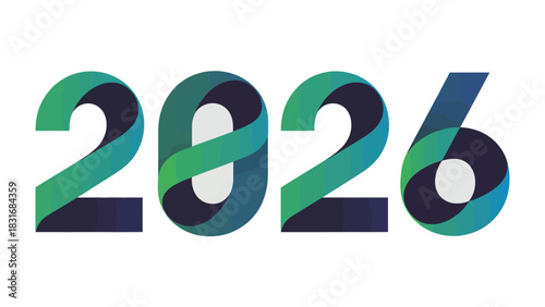2026 Typography: A modern typographic rendering of the year 2026, using an elegant, intertwined design with gradient colors, representing forward-thinking
