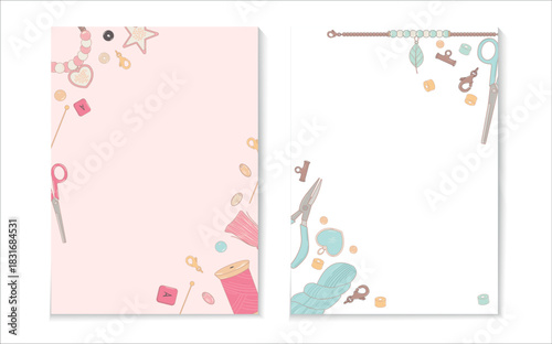 Pastel Craft Frame Templates with Sewing Tools and Jewelry Making Elements