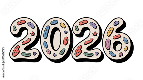 New Year 2026 Typography: A vibrant and colorful graphic design spelling out the year 2026, perfect for celebrating the dawn of a new year.
