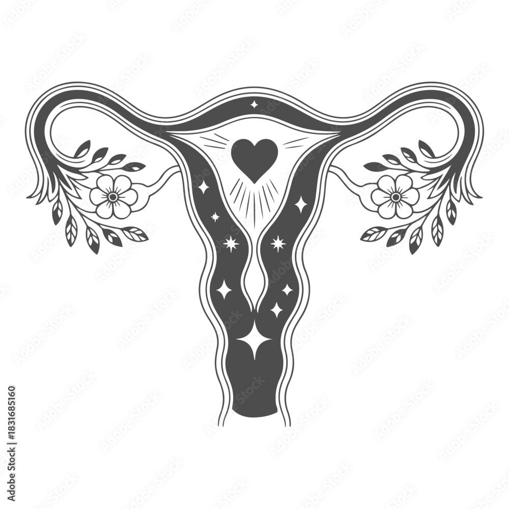 Obraz premium the uterus is surrounded by roses and leaves