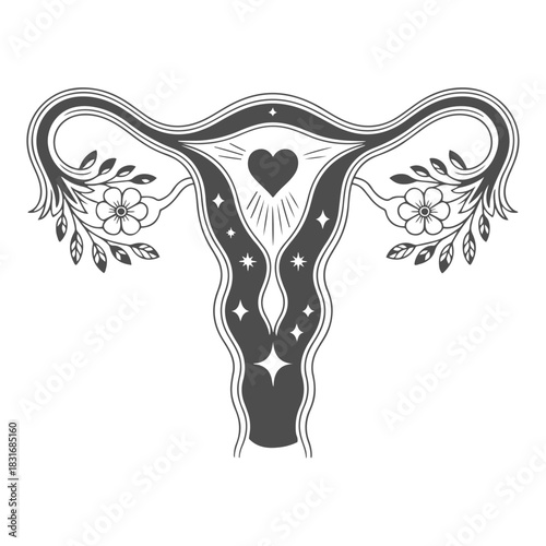 the uterus is surrounded by roses and leaves