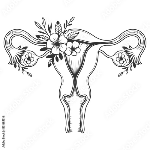 the uterus is surrounded by roses and leaves