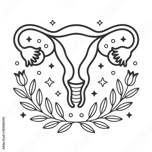 the uterus is surrounded by roses and leaves