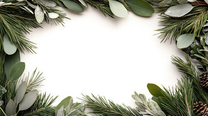Evergreen wreath greenery pine eucalyptus frame inviting natural holiday border
