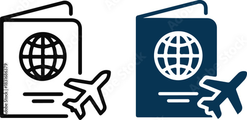 Passport and airplane travel icon
