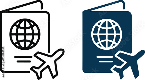 Passport and airplane travel icon