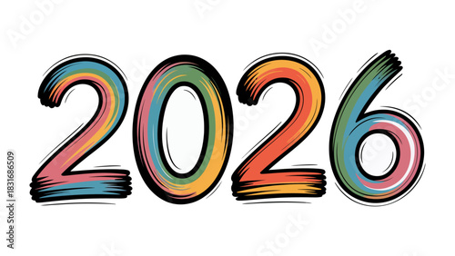 Colorful Strokes: A visually stunning illustration of the year 2026, rendered with vibrant, flowing brushstrokes, representing new beginnings and artistic flair.